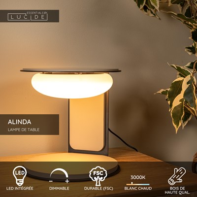 Lucide ALINDA - Lampe de table - Ø 20 cm - LED Dim. - 1x9W 3000K - Taupe | Essential